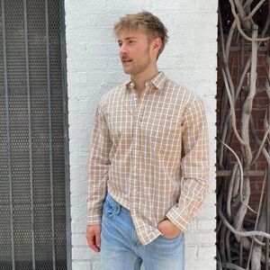 Eddie Bauer classic fit button-up shirt in yellow and white plaid sz m